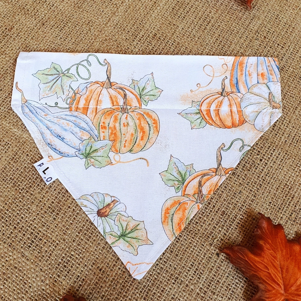 🐶 5 for $15 * Pablo Reversible Pumpkin Fall Autumn Cotton Dog Bandana - Picture 6 of 9